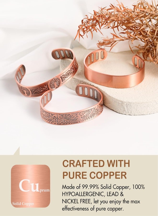 Feraco Solid Copper Bracelet for Men, 5X Ultra Strength Magnetic Bracelet with 5000 Gauss Neodymium Magnets, Sleek Copper Cuff Bangle, Adjustable Jewelry Gift - Image 3